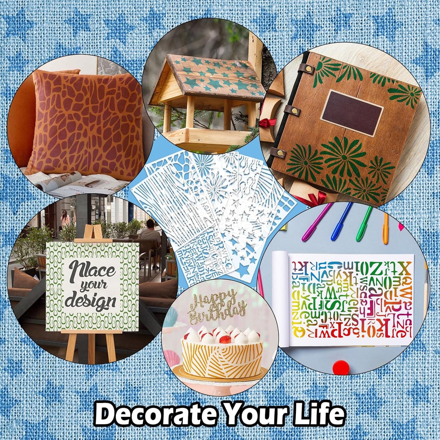 Yazhiji 8PCS Large Stencils for Geometric Painting, Reusable Geometric Painting Stencils Abstract Layering Stencil for Painting on Wood Canvas Furniture Floor Decor DIY Supplies