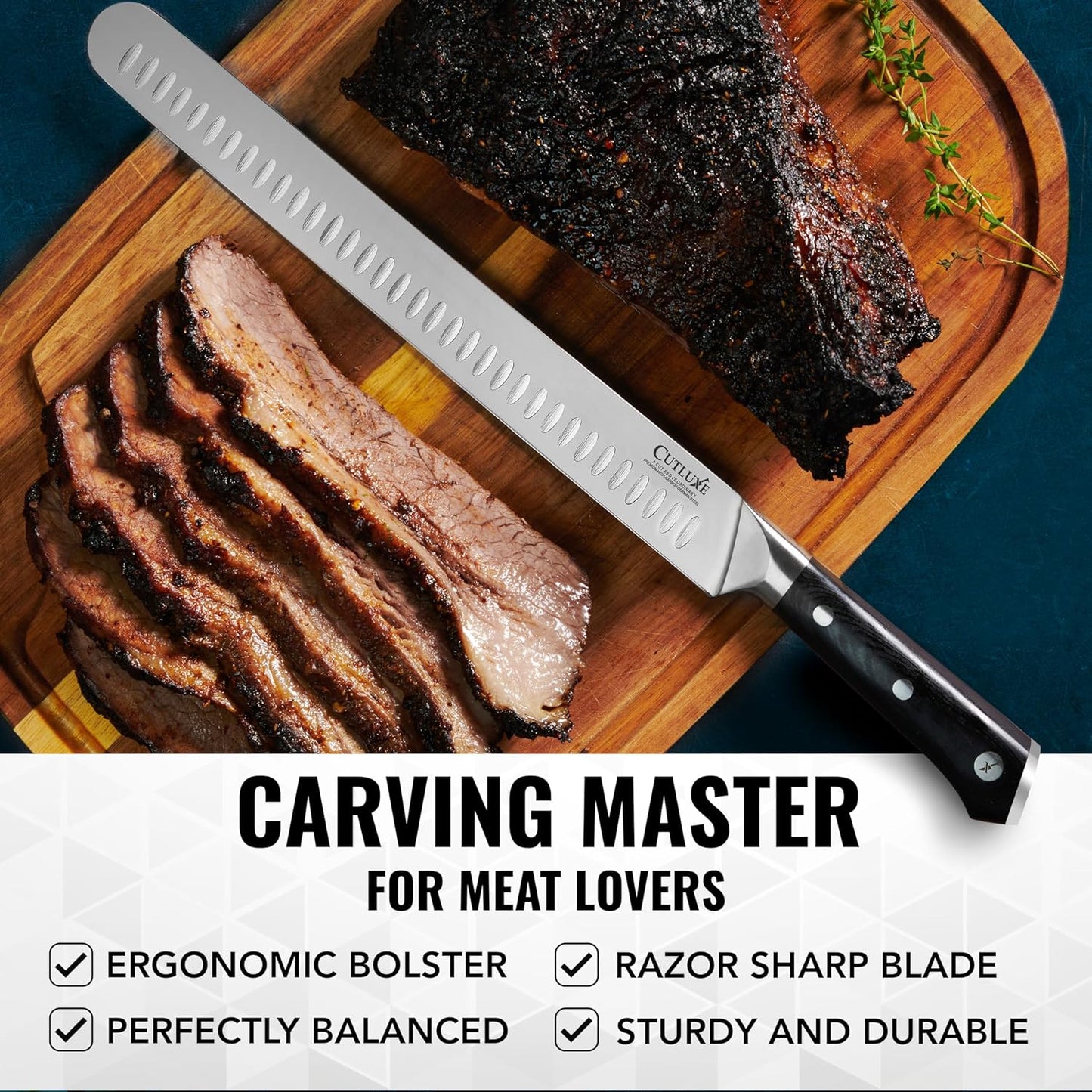Cutluxe Slicing Carving Knife – 12" Brisket Knife, Meat Cutting and BBQ Knife – Razor Sharp German Steel, Sheath Included, Full Tang, Ergonomic Handle Design – Artisan Series