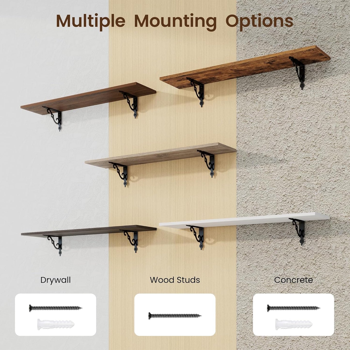 RICHFOCUS Floating Shelves for Wall Decor, 35.4W x 8D Wall Shelves Set of 2, 8 Inch Deep Rustic Wood Shelves Wall Mounted with Brackets, Long Floating Shelves for Living Room Bedroom Kitchen, Walnut