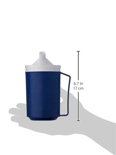 Sammons Preston Insulated Mug with Snorkel Lid, Durable Container for Hot and Cold Liquid Beverages, Tea, Smoothies, 12 oz Blue Travel Coffee Cup with Lid for Elderly, Disabled, Handicapped, Weak Grip