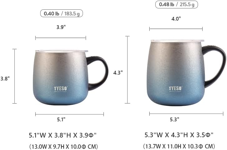 TYESO Office Coffee Mug,Vacuum Insulated Mug Double Wall Stainless Steel Tumbler Cup (Blue, 12 oz)