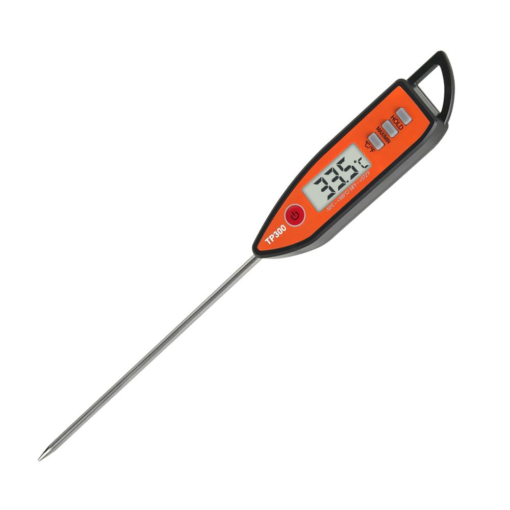 Wisebee Digital Meat Thermometer, Instant Read, ℃/℉ Switch, Long Stainless Steel Probe, Battery Powered, Food Thermometer for Cooking, Baking, Steak, Grilling and Frying (Orange)