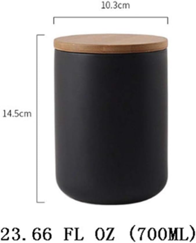 YYW Ceramic Food Storage Jar Containers Kitchen Canisters with Airtight Seal Lid for Coffee Beans Sugar Spices (Medium Black)