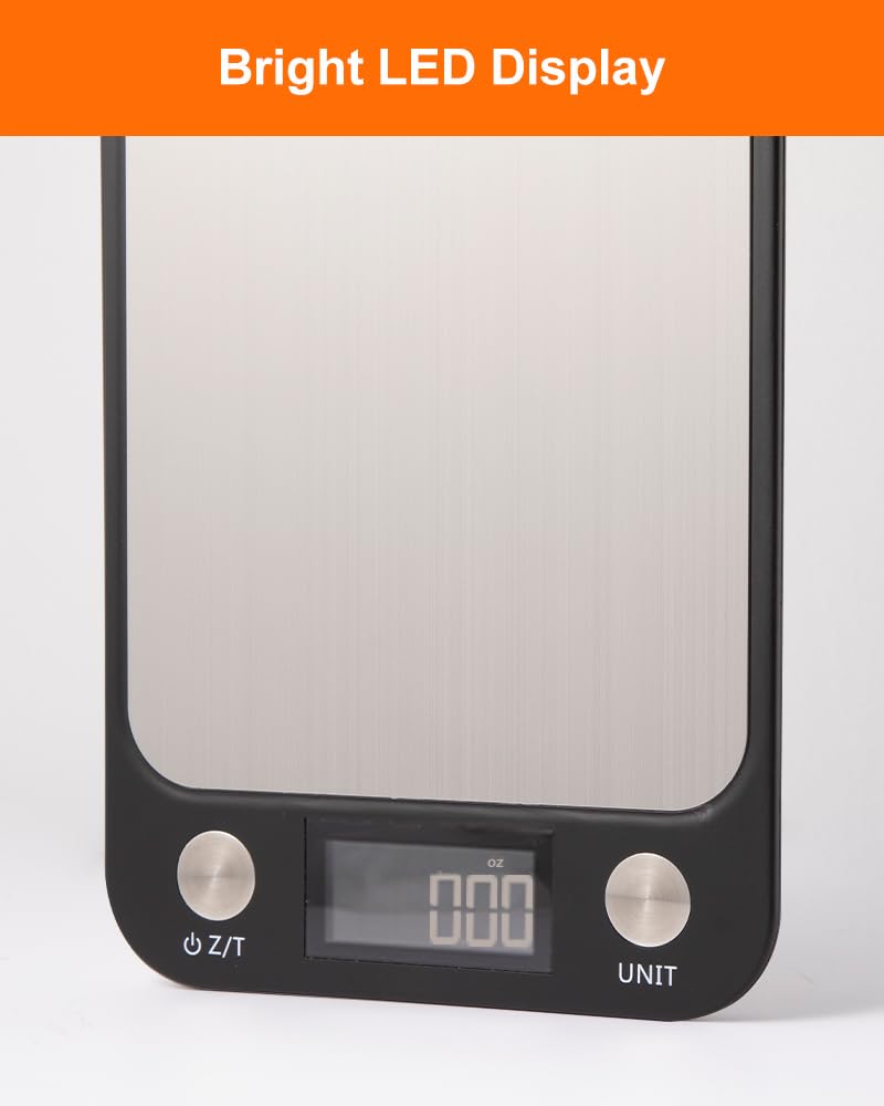 Brigii Food Scale,Digital Kitchen Scale, Stainless Steel, Weight in Grams, Ounces, Milliliters and Pounds, Ideal for Meal Prep, Cooking, and Baking