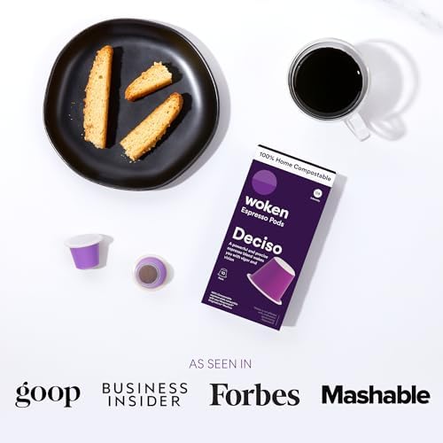 WOKEN COFFEE Compostable Nespresso Pods - Deciso Dark Roast Italian Espresso Coffee Capsules Compatible With Nespresso Coffee Machine (100 Pod Count, 10 Boxes)