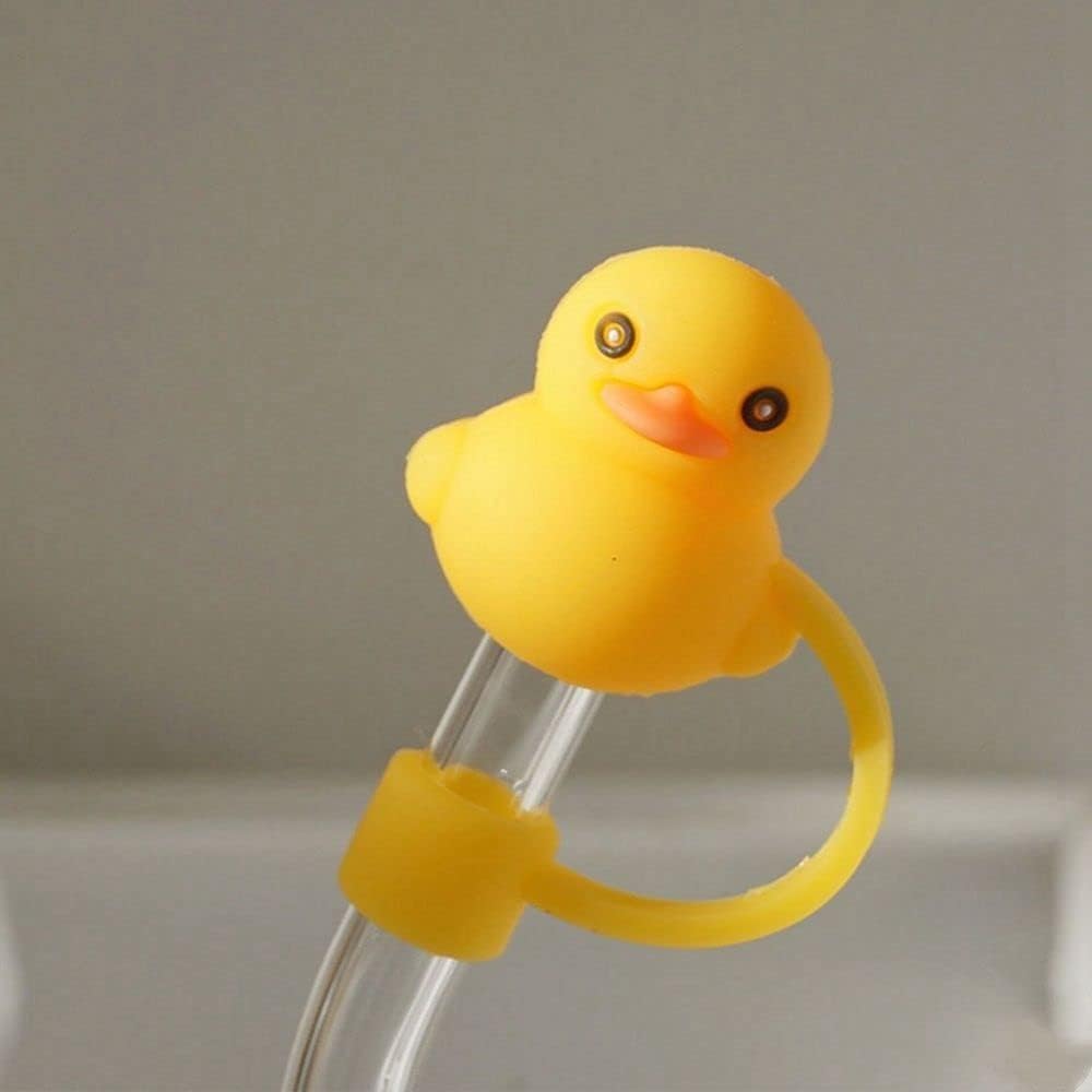 4Pcs Yellow Duck Shape Cute Cartoon Straw Silicone Straw Plug, Straws Decorative Cap Staw Tips Bottle Accessories Kitchen Utensils and Gadgets