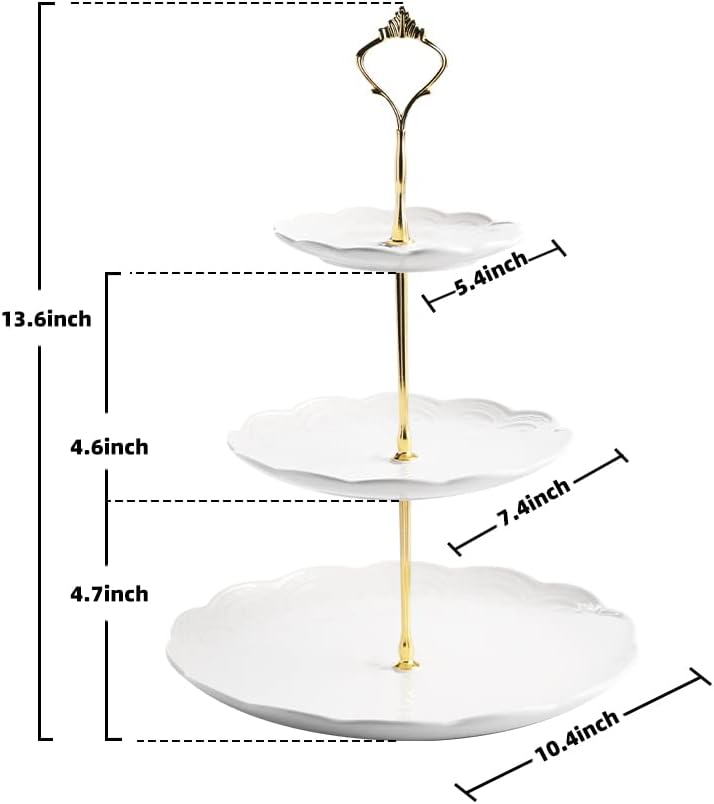 Sweejar 3 Tier Ceramic Cake Stand Wedding, Dessert Cupcake Stand for Tea Party Serving Platter(Rose Pink)
