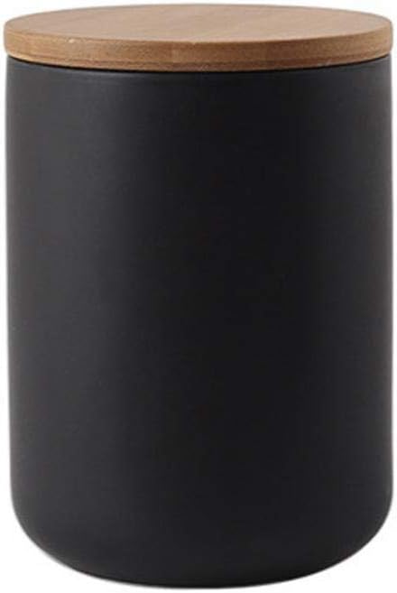YYW Ceramics Food Storage Jar Canister with Airtight Seal Bamboo Lid, Simple Style Kitchen Canister for Food Storage, Store Coffee, Sugar, Tea, Spices and More (Black (27.05oz/800ml))
