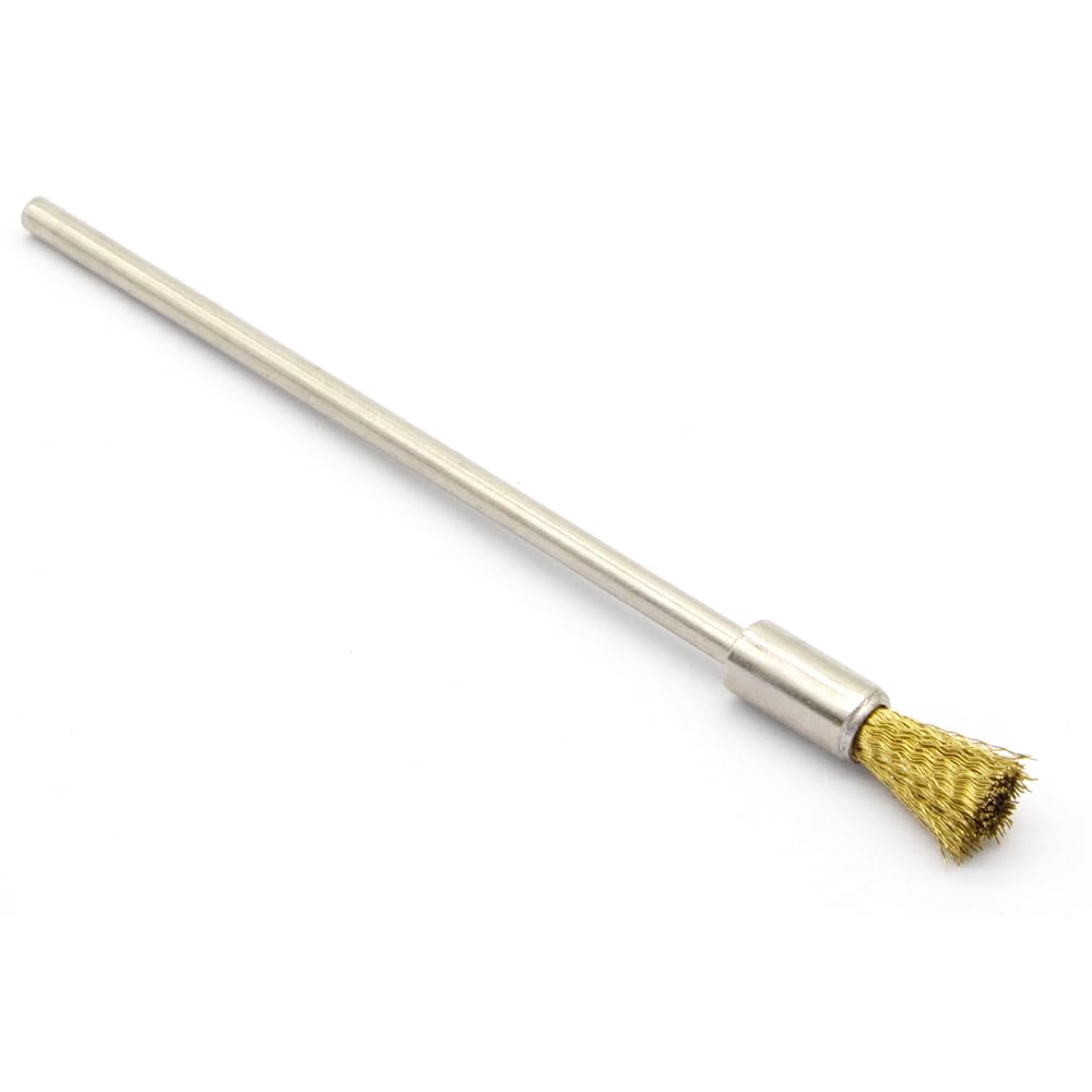 20PCS Brass Wire Brushes with Extended Handle - Metal Rust Removal, Polishing, Cleaning - 6mm Diameter, 1/8″ (3mm) Shaft, 100mm Length - Removes Burrs, Dust, and Oxide Layer - Rotary Tool Accessories