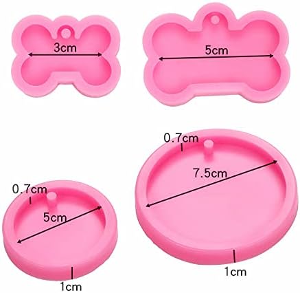 ESEENS 8 Pack Shiny Bone Shape Tag Resin Mold Dog Bone Shape Handmade Keychain Silicone Mold For Resin Epoxy Mold Round Tag Pendant Keychain Mold Tag Mold
