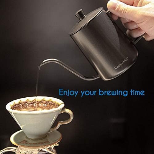 Easyworkz Gage Gooseneck Pour Over Coffee Kettle 20 oz Stainless Steel Hand Drip Coffee Pot with Long Narrow Spout