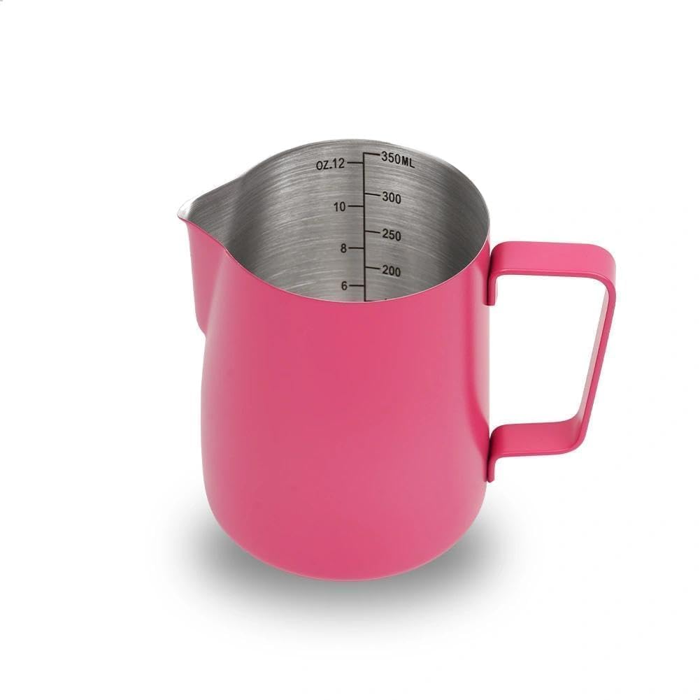 watchget Stainless Steel Milk Frothing Pitcher 12oz/350ml - Espresso Steaming Pitcher for Cappuccino, Latte Art, Coffee Machine Accessories Milk Jug Coffee Frother Cup, Rose Red