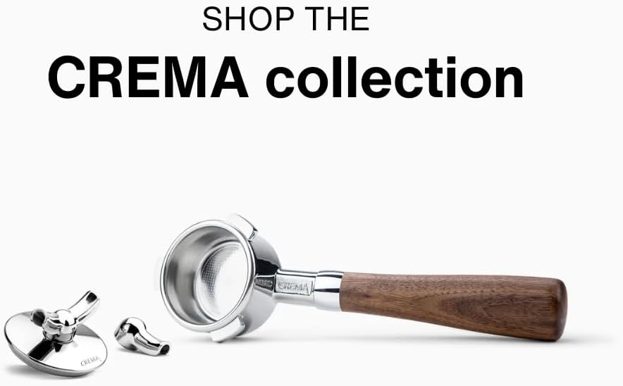 Crema Coffee Products 54mm Bottomless Naked Portafilter | Compatible with 54mm Breville Machines | Includes Double Shot Filter Basket | Olivewood