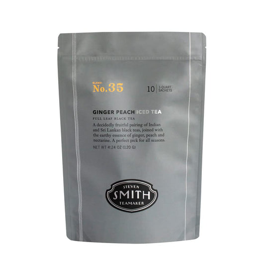 Steven Smith Teamaker Ginger Peach Iced Tea No. 35 Refreshing, Caffeinated, Sugar-Free, Sustainably Grown, Full Leaf Black Iced Tea Bags, 10 Count, 1 Quart Sachets
