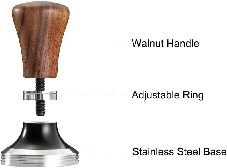 MOJAE 51mm Espresso Tamper with 304 Stainless Steel Flat, Coffee Tamper for 51mm Portafilters (Walnut)