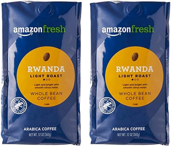 AmazonFresh Direct Trade Rwanda Whole Bean Coffee, Light Roast, 12 Ounce (Pack of 2)