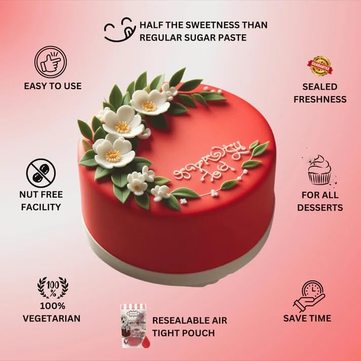 Confect Red Fondant | Vibrant Edible Cake Fondant for Christmas & Special Occasions | Easy to Roll, Smooth Texture | Ideal for Cake Decorating & Cupcakes | Vegan & Gluten-Free – 8.8 Oz
