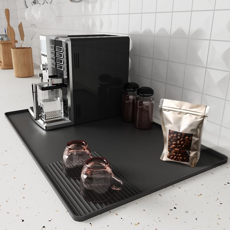 Coffee Mat, Coffee Maker Mat for Kitchen Counter with Tamping Mat, 40x60cm Silicone Coffee Bar Pad, Anti-Slip, Heat Resistant Pad for Espresso Machines, Dinner Plates, Ice Cream Machines