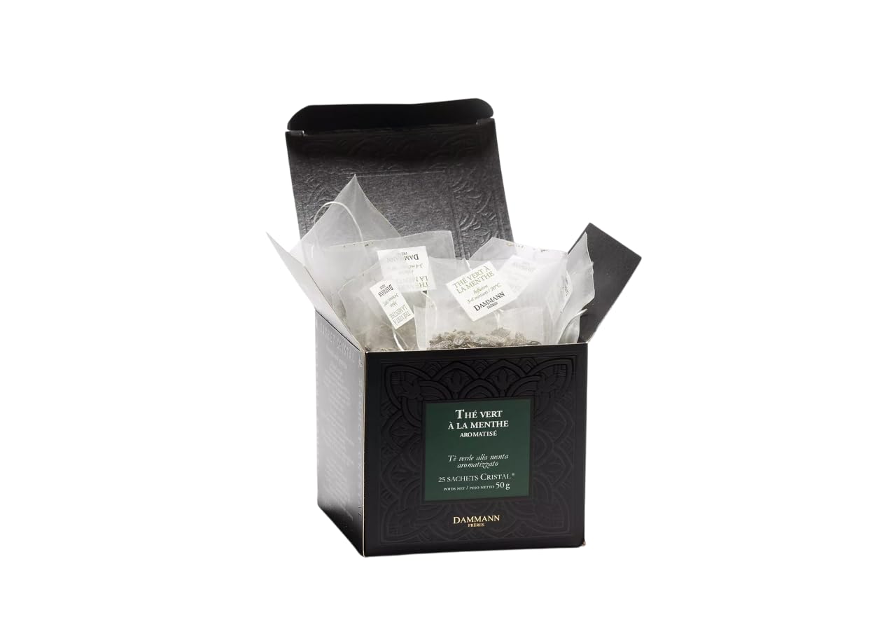 Dammann Freres Satchets, Mint Flavor Tea Bags, Premium Gourmet French Green Tea, 25 Count (Single Pack)