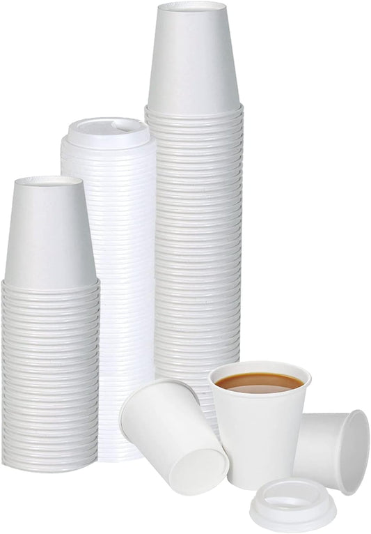 Smygoods White Disposable Paper Coffee Cups with Lids (8 OZ, 25 Count) For Hot Beverages, Tea, Espresso, Cocoa - To Go Drink Containers, Café & Office