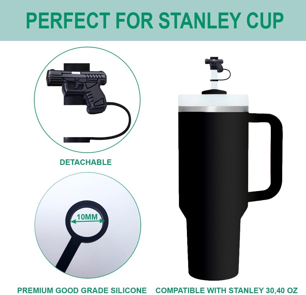 Gun Silicone Straw Covers for Stanley Cup, Reusable, Cute Straw Toppers Accessories for Tumblers, 2PCS Decorative & Personalized Straw Cover Cap (a)