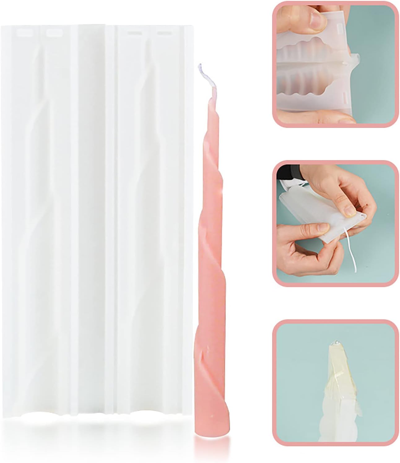 8 Pack Spiral Candle Mold Pillar Candle Cylinder Molds - 8 Style - Resin Casting Silicone Molds for Home Decor & Candle Making Wave Spiral Mold