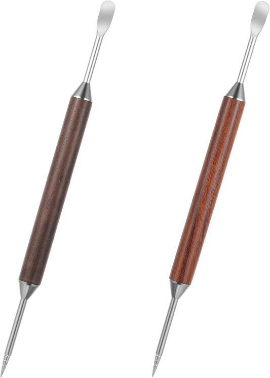 Latte Art Pens, 2-Pack Stainless Steel Latte Art Pen Barista Tools with Wooden Handle, Double-Ended Barista Accessories for Professional Coffee Drawing, Home & Cafe Use