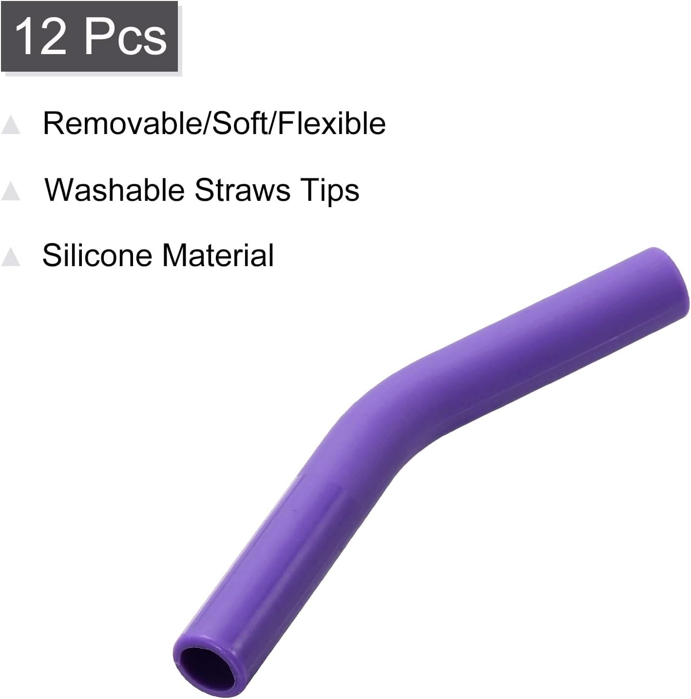 uxcell 12Pcs Silicone Straw Tips, Silicone Straw Elbows Tip, Soft Reusable Metal Straw Covers Fit for 8mm/0.31" OD Stainless Steel Straws, Purple