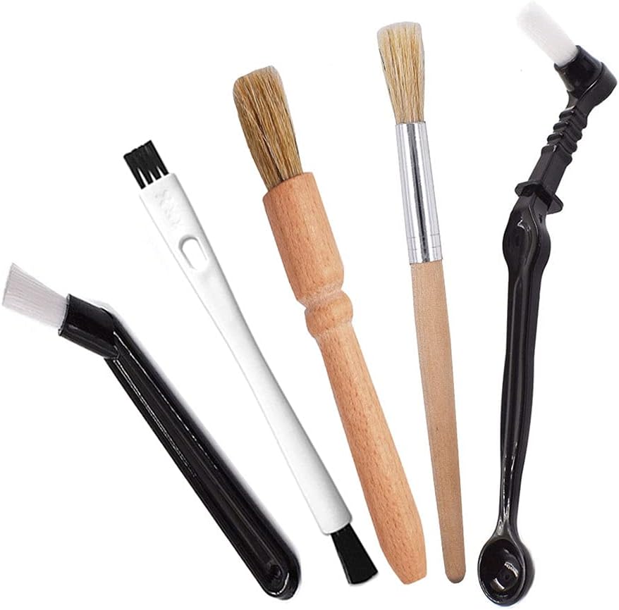 DXary 5 Pieces Coffee Brush Set Professional Espresso Brush Kit Include Wooden Coffee Grinder Machine Cleaning Brush and Nylon Espresso Brush for Coffee Machine Group Head (5)