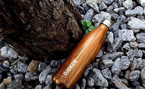 BJPKPK 17 oz Stainless Steel Insulated Water Bottle Cola Shape Big Water Bottles for Travel,Wood Yellow Gray