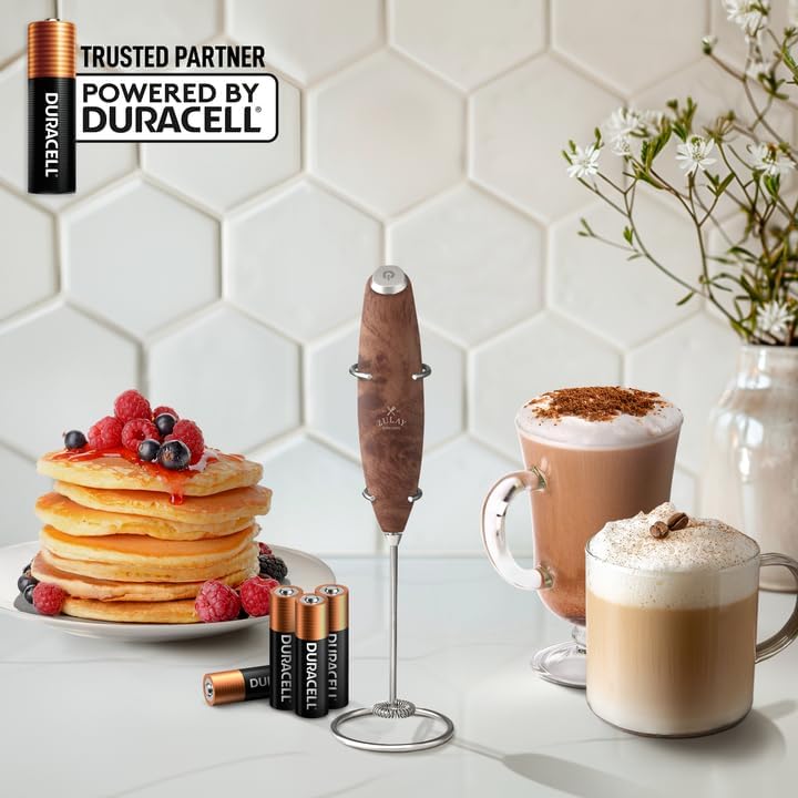Zulay Kitchen Powerful Milk Frother Wand With 4 AA Duracell Batteries - Ultra Fast Handheld Drink Mixer - Electric Whisk Foam Maker for Coffee, Lattes, Cappuccino, Matcha & Creamer -