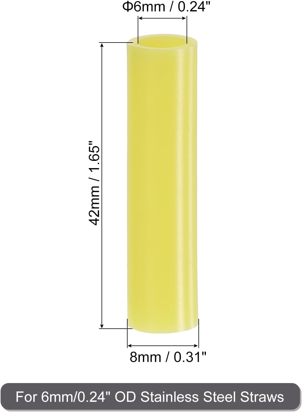 uxcell 20Pcs Silicone Straw Tips, Metal Straw Covers, Soft Reusable Straws Tips Fit for 6mm/0.24" OD Stainless Steel Straws (Yellow)