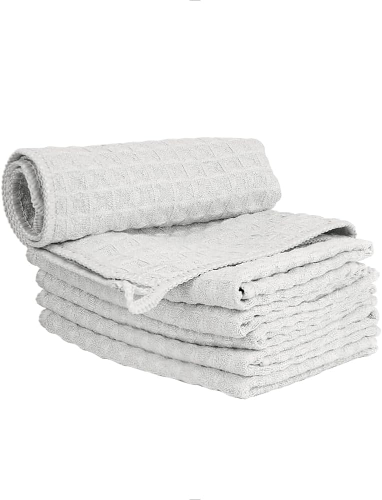 watchget Barista Micro Cloth 6 Pack, Microfiber Barista Cleaning Towels Microfiber Waffle Weave Kitchen Dish Cloth Coffee Bar Towel Coffee Machine Cleaning Cloth, Light Grey(12"x12")