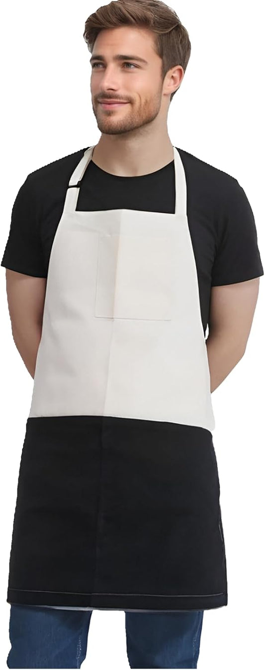 Chef Apron Unisex Two-Tone Professional Kitchen Bib Apron with 2 Pockets Cooking, Grilling, and Baking Gift