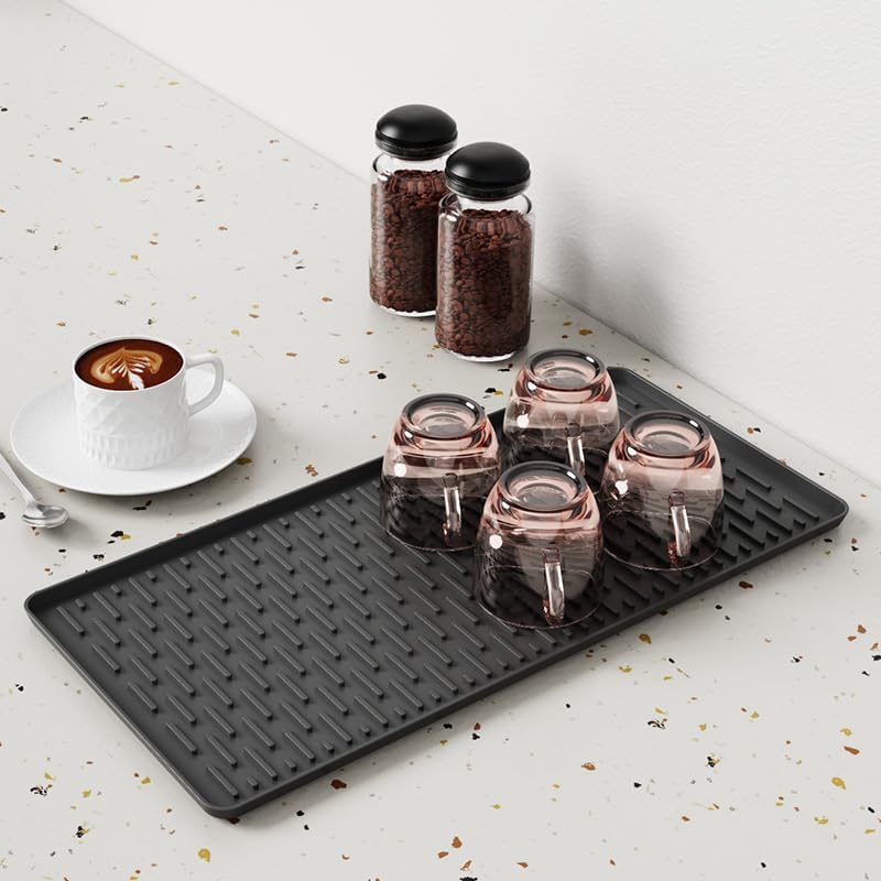Coffee Mat, Dish Drying Mat 2 in1 Coffee Maker Mat for Kitchen Counter, 16"x24" Silicone Bar Pad, Anti-Slip, Heat Resistant Drip Pad for Espresso Machines, Dinner Plates, Ice Cream Machines