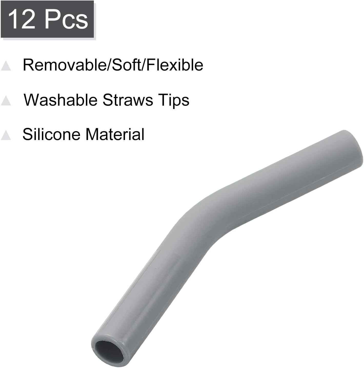 uxcell 12Pcs Silicone Straw Tips, Silicone Straw Elbows Tip, Soft Reusable Metal Straw Covers Fit for 8mm/0.31" OD Stainless Steel Straws, Grey