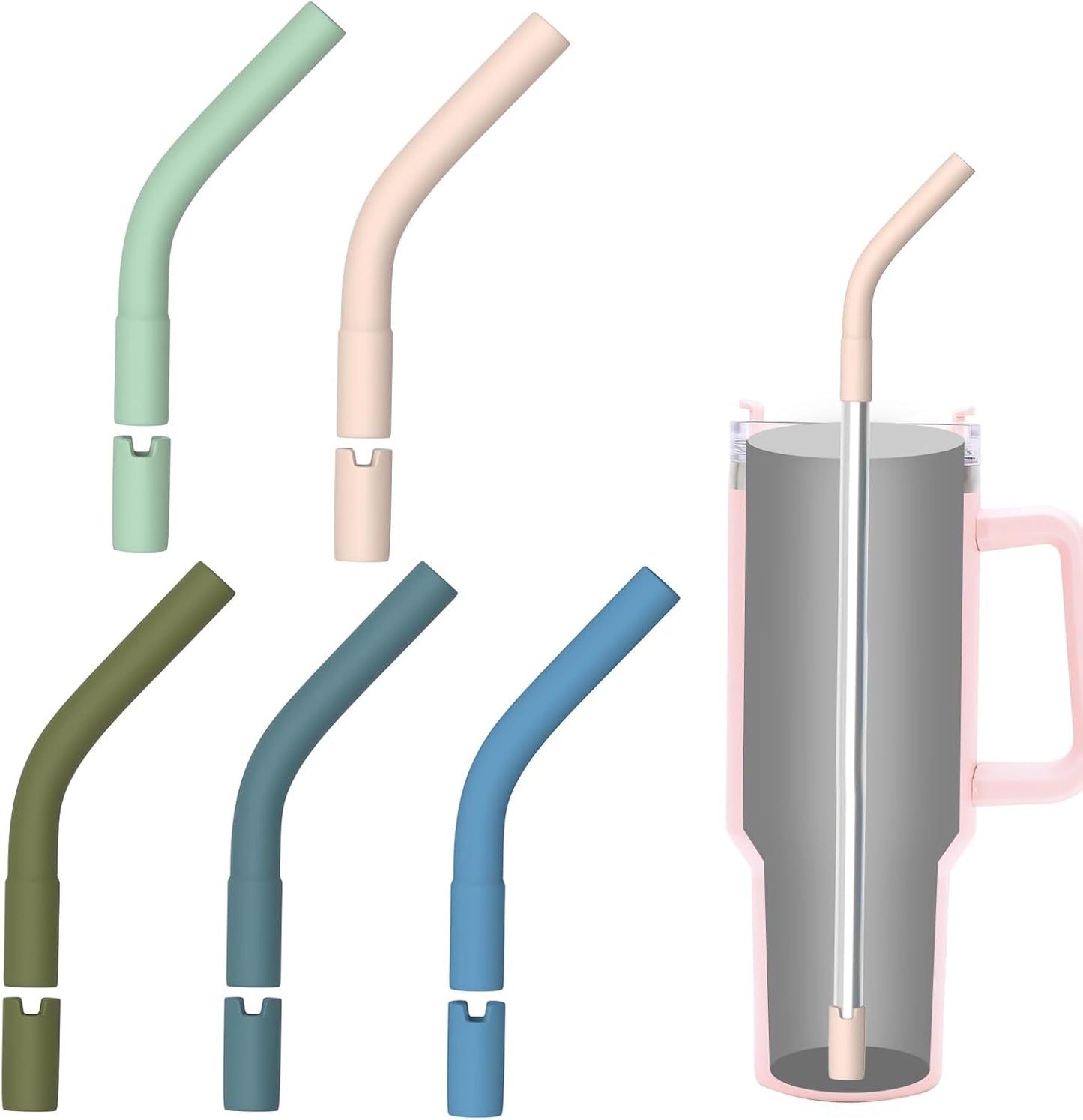 5PCS Bright Color Silicone Metal Strawing Tips, Rubber Straw Tips/Reusable Rubber Straw Sleeve for 8-10mm Diameter Straws, Siliconeing Straws Extenders for Metal Strawings, Silicone Extender Tipings