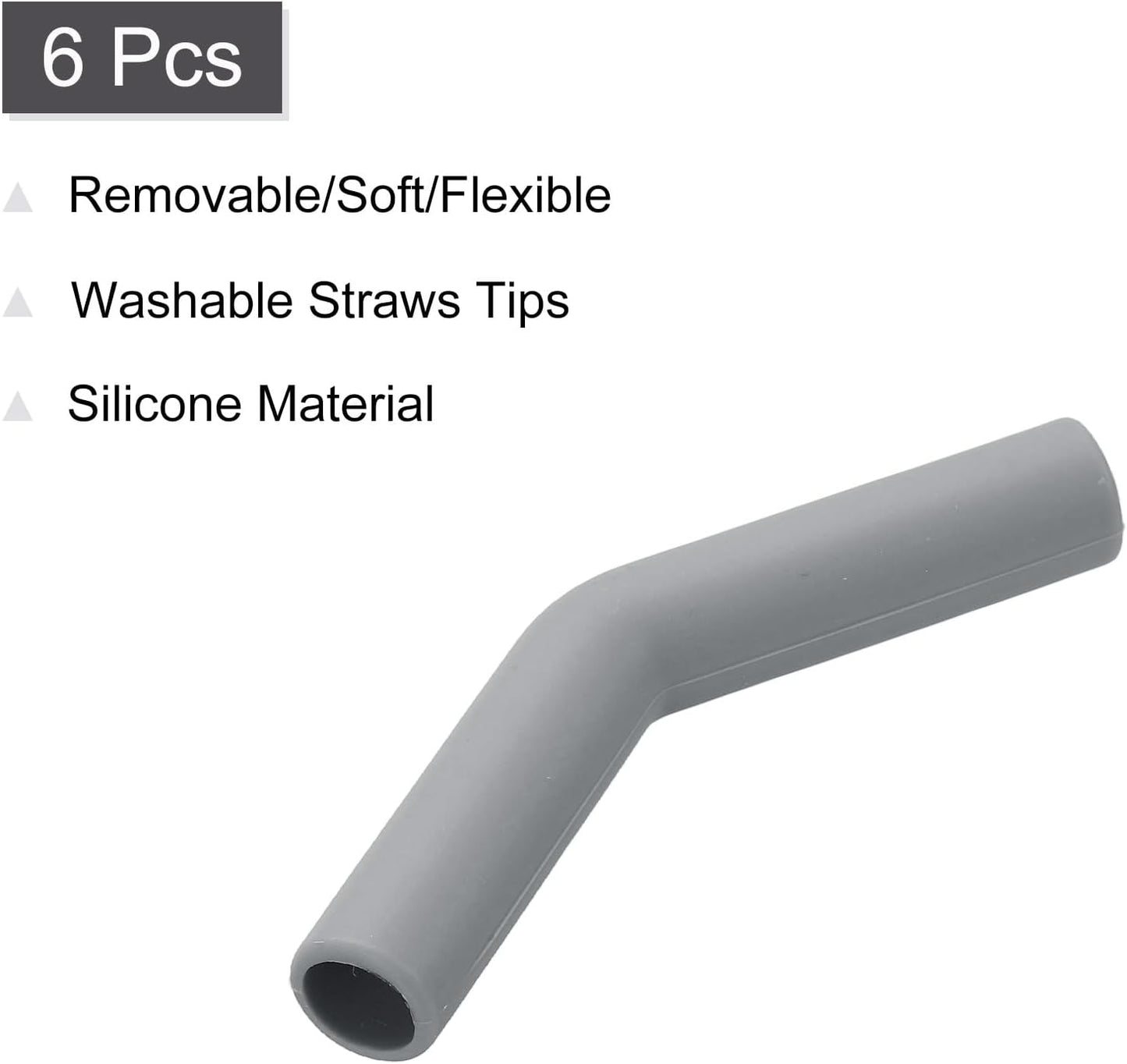 uxcell 6Pcs Silicone Straw Tips, Silicone Straw Elbows Tip, Soft Reusable Metal Straw Covers Fit for 10mm/0.39" OD Stainless Steel Straws, Grey