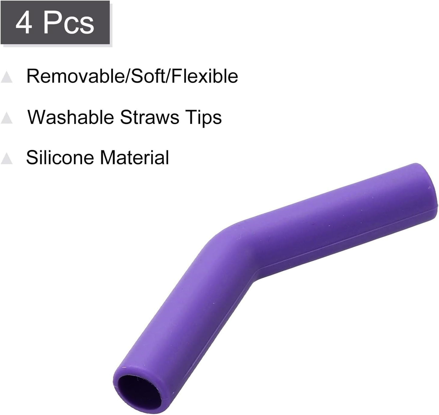 uxcell 4Pcs Silicone Straw Tips, Silicone Straw Elbows Tip, Soft Reusable Metal Straw Covers Fit for 10mm/0.39" OD Stainless Steel Straws, Purple