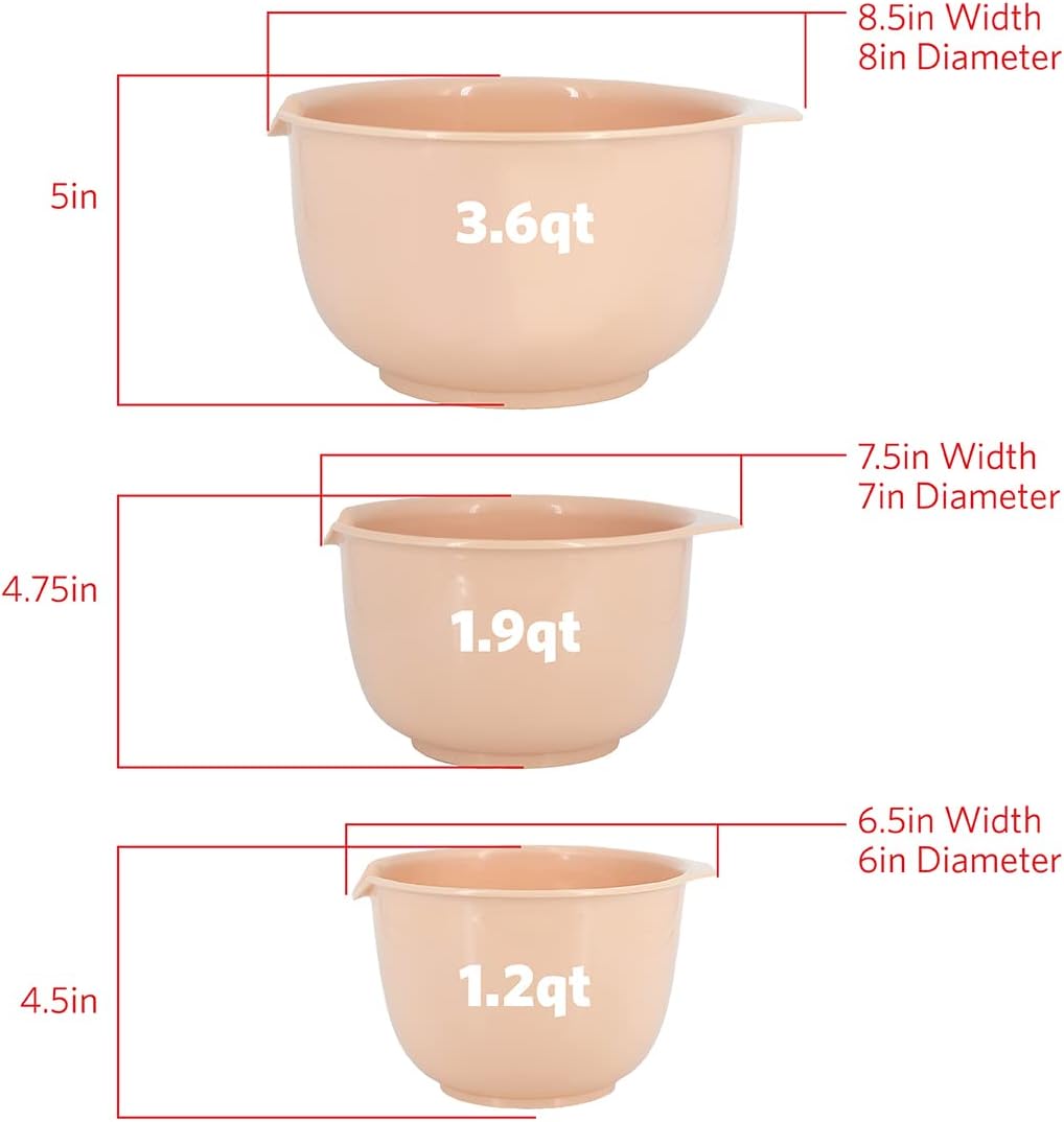 GLAD Mixing Bowls with Pour Spout| Nesting Design Saves Space | Non-Slip, BPA Free, Dishwasher Safe Plastic | Kitchen Cooking and Baking Supplies, Blush, 3 piece set