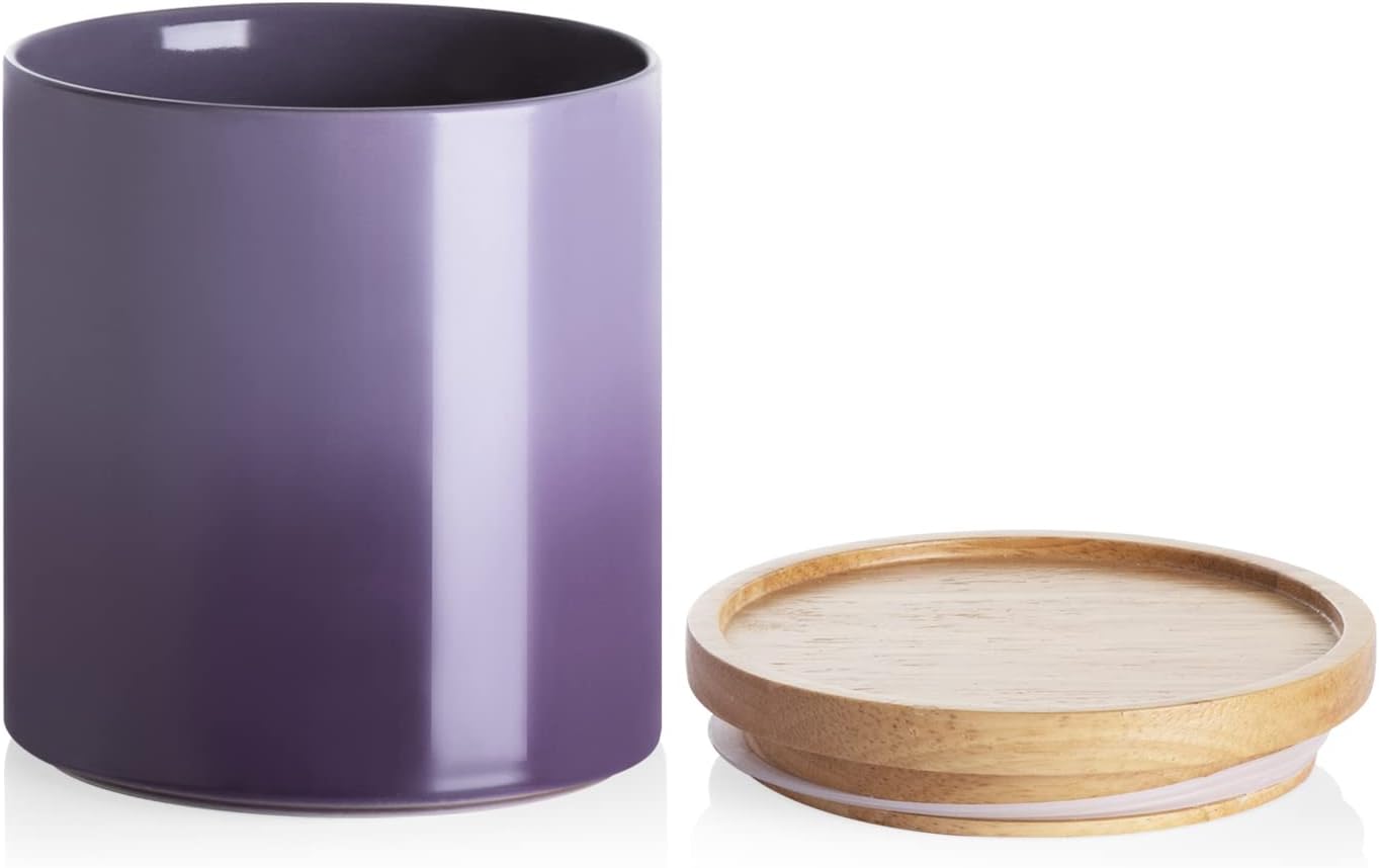 Sweejar Ceramic Food Storage Jar, Stackable Kitchen Canisters, Containers with Airtight Seal Wooden Lid for Serving Ground Coffee, Tea, Sugar, Salt and More - 16 Fl Oz (Gradient Purple)