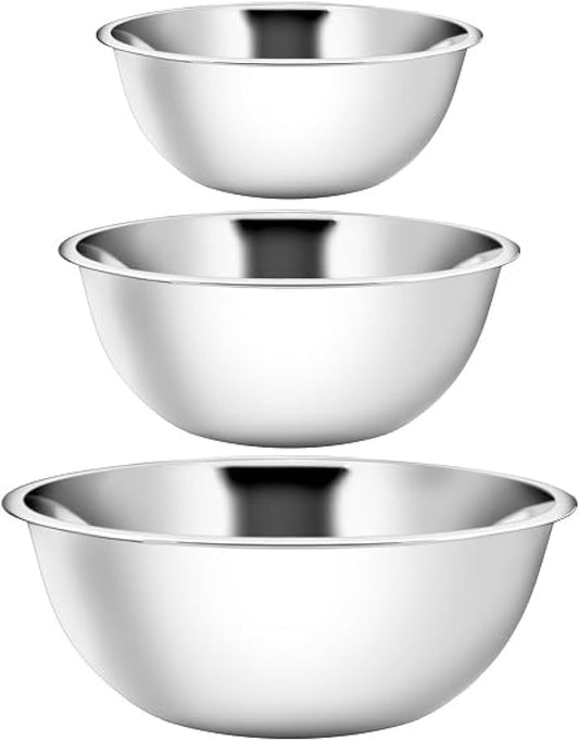 YBM HOME Stainless Steel Mixing Bowls (Set of 3) for Baking, Cooking, and Prepping, Includes 3, 5, 8 Quart, Stackable for Convenient Storage, 1174-75-76set