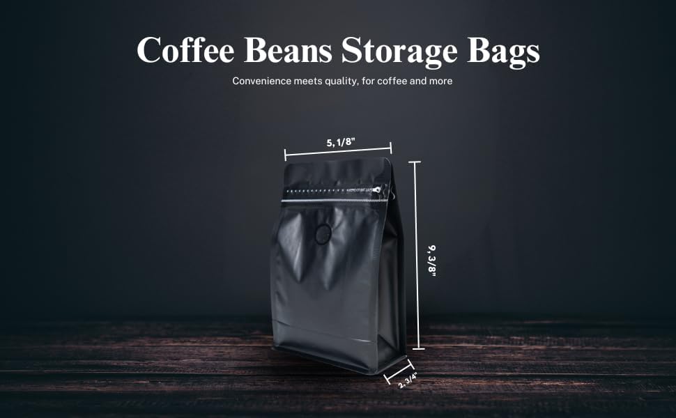 Premium Coffee Bags with Valve (100 pcs, 12 oz) Standing Coffee Beans Storage Bags, Reusable Heat Sealable Side Zipper Pouches, Eco-Friendly Packaging, Perfect for Home and Office - White