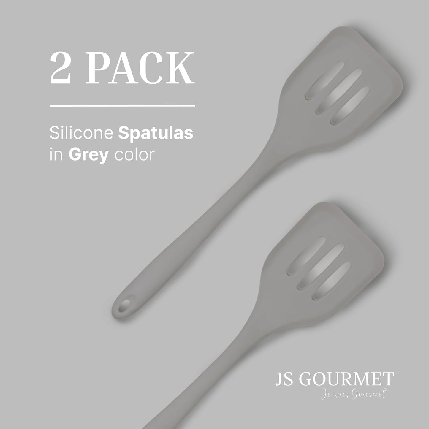 Silicone Slotted Turner Set – 2-Piece Set of Turner Spatulas for Eggs and Pancakes – Kitchen Tools and Accessories with Comfortable Handles, Heat-Resistant Utensils for Cooking & Baking – Grey