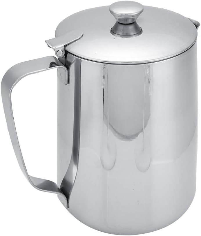 Stainless Steel Milk Frothing Pitcher, Stainless Steel Coffee Cup Mug Milk Frothing Pitcher Jug with Lid for Latte Coffee Art for Office Kitchen with handle(1500ML)