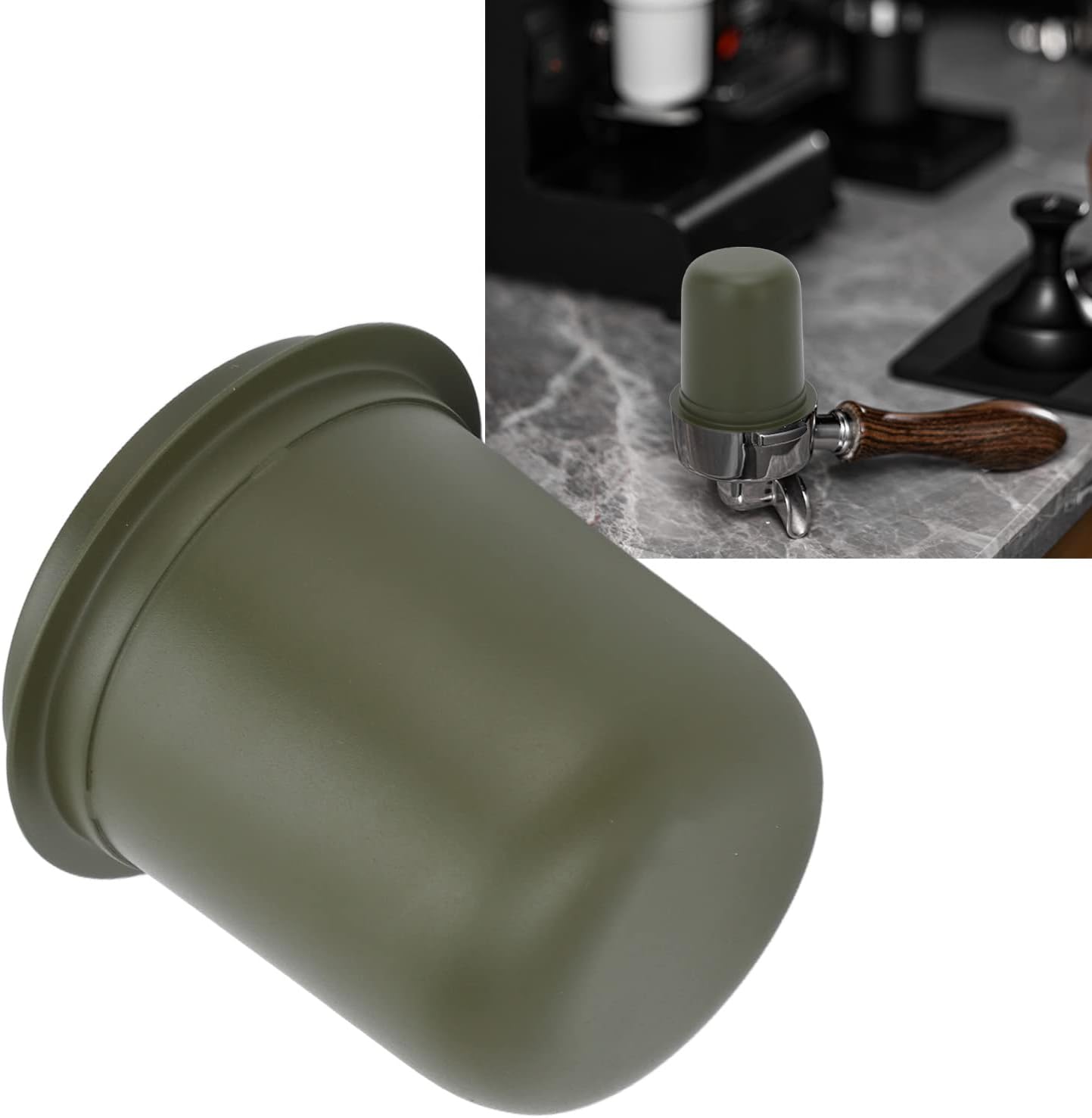 Espresso Dosing Cup Sturdy Stainless Steel Coffee Making Dosing Cup 150ml 58mm Universal Inverted Coffee Powder Cup for Coffee Machine 2.7x2.3x2.9in Espresso Cup Release Hand Kit Silver Green