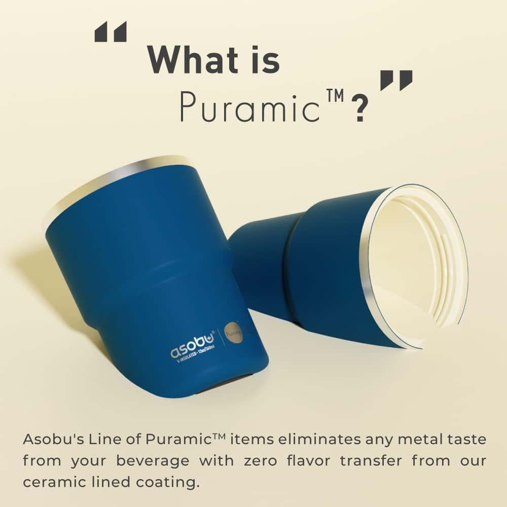 asobu Travel Mug Ceramic Coated Stainless Steel Insulated with Leak and Spill Proof Lid – Fits Standard Cup Holders 12 oz Tumbler (Blue)