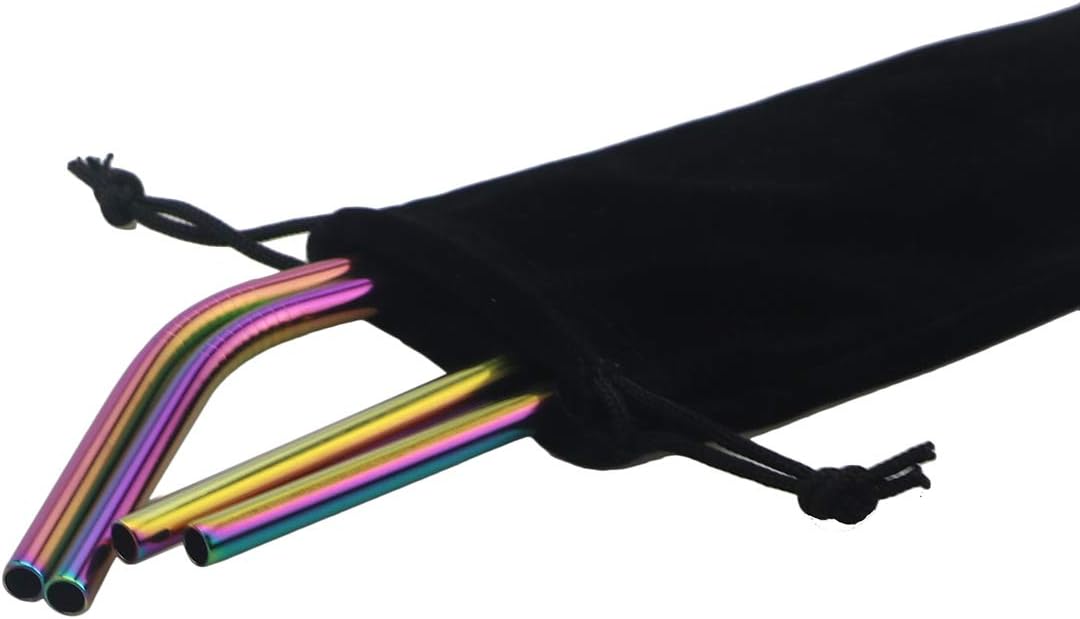 Gugrida Metal Straws Stainless Steel Straws 8.5" Drinking Straws Reusable 4 Set - Ultra Long Muti Color-Cleaning Brush for 20/30 Oz for Trail Tumblers Yeti RTIC SIC Ozark (2 Straight|2 Bent|1 Brush）