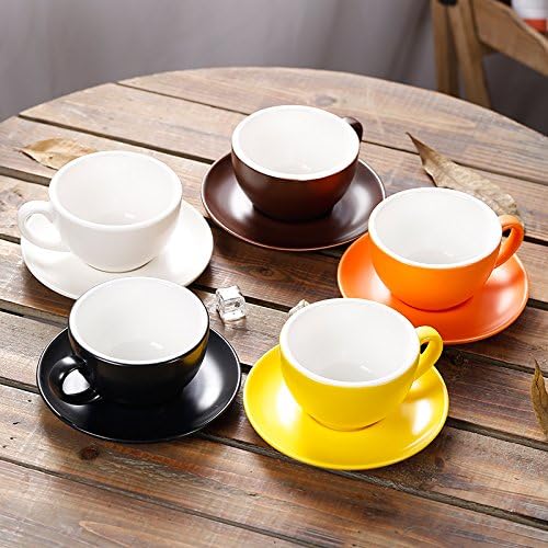 Great Cup Shape for Latte Art Cappuccino Barista Cup Saucer New Bone China for Coffee Shop (Matte White, 10.5 oz)