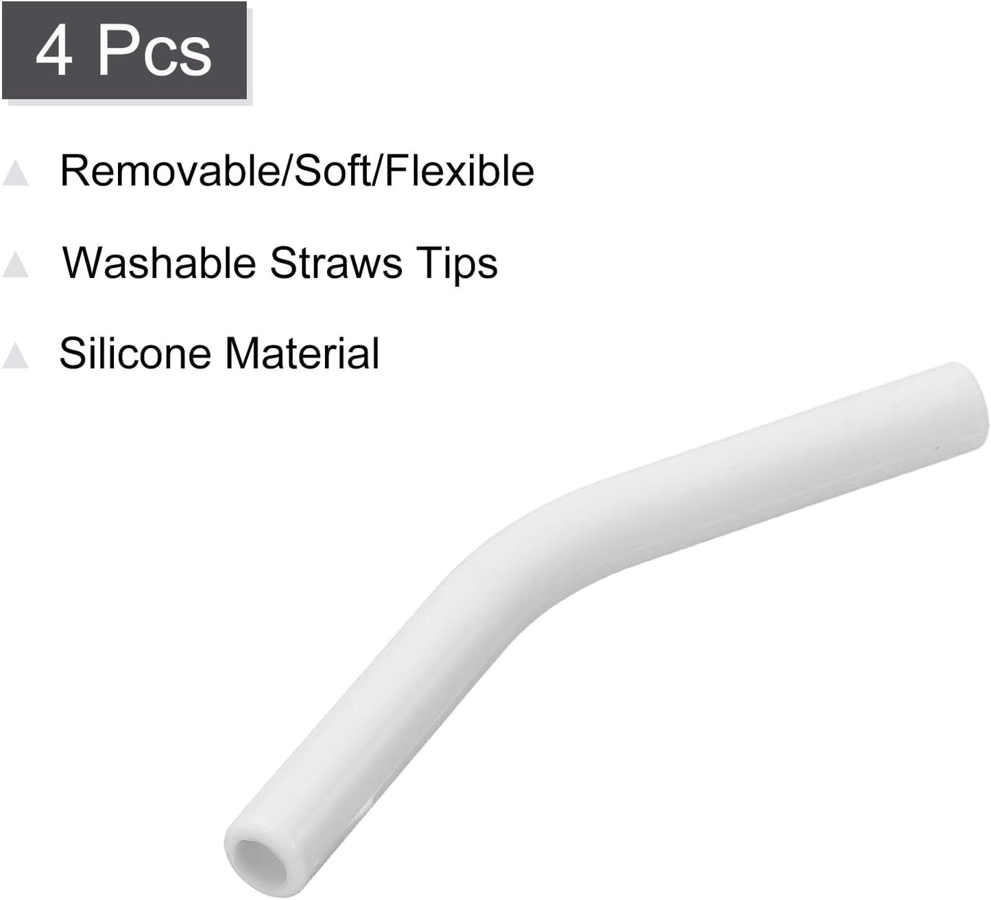 uxcell 4Pcs Silicone Straw Tips, Silicone Straw Elbows Tip, Soft Reusable Metal Straw Covers Fit for 6mm/0.24" OD Stainless Steel Straws, White